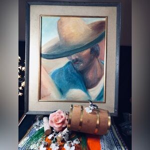Vintage Frame and painting: “Man in Sombrero” by K. Pierangelo